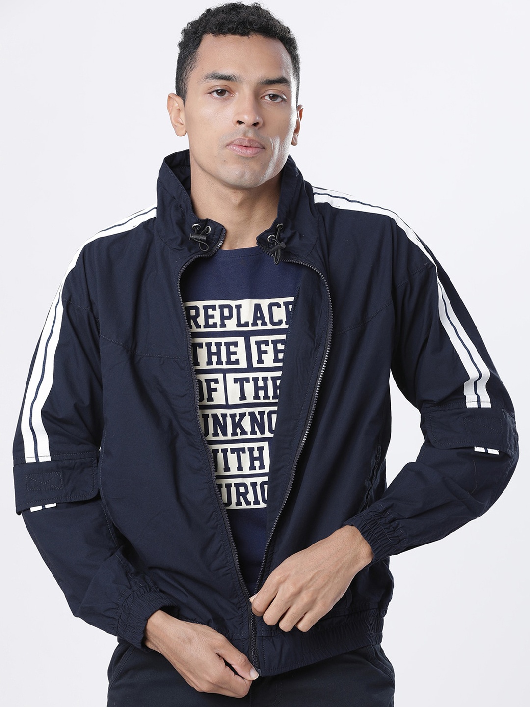 

LOCOMOTIVE Men Navy Blue Solid Bomber Shacket