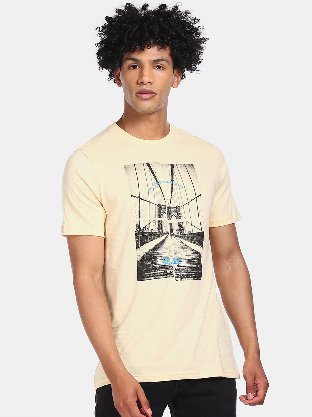 

Colt Men Yellow Printed Round Neck T-shirt
