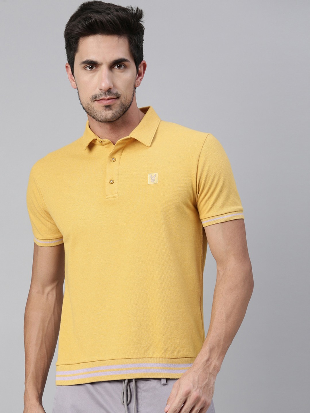 

RARE RABBIT Men Yellow Solid Polo Collar T-shirt