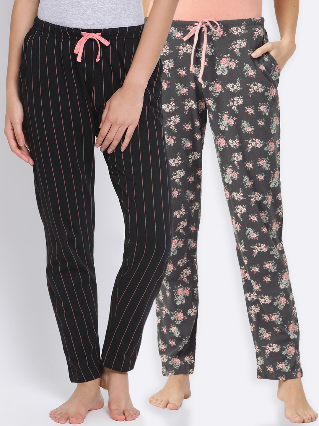 

Kanvin Women Pack Of 2 Printed Lounge Pants, Charcoal