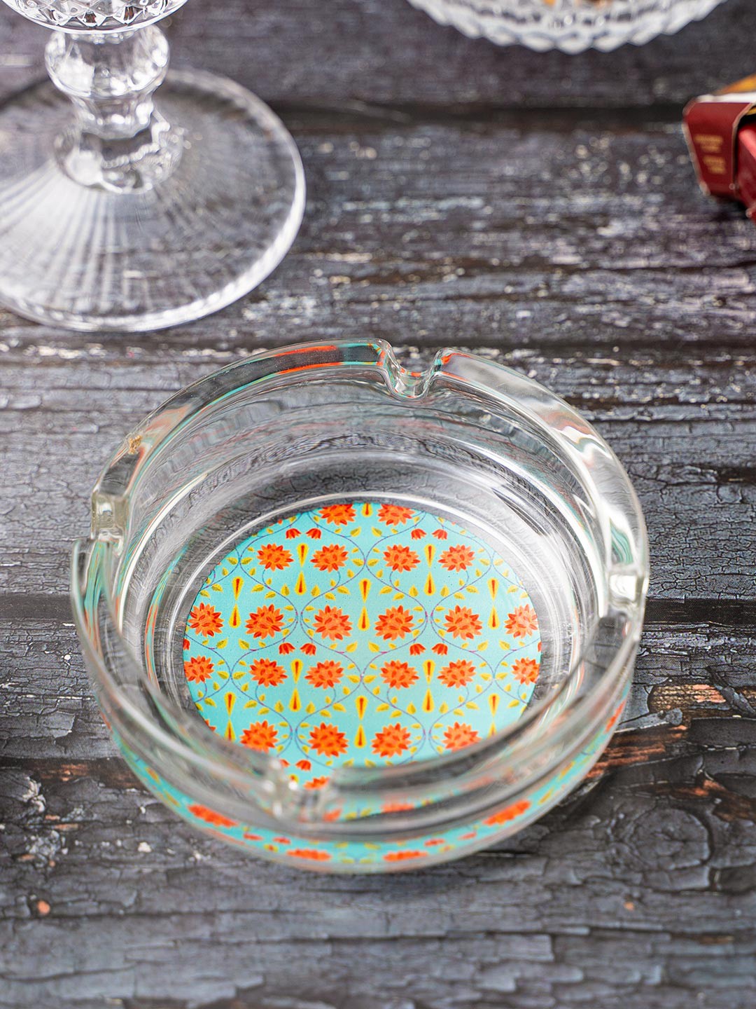 

KOLOROBIA Transparent & Green Babur Print Ashtray