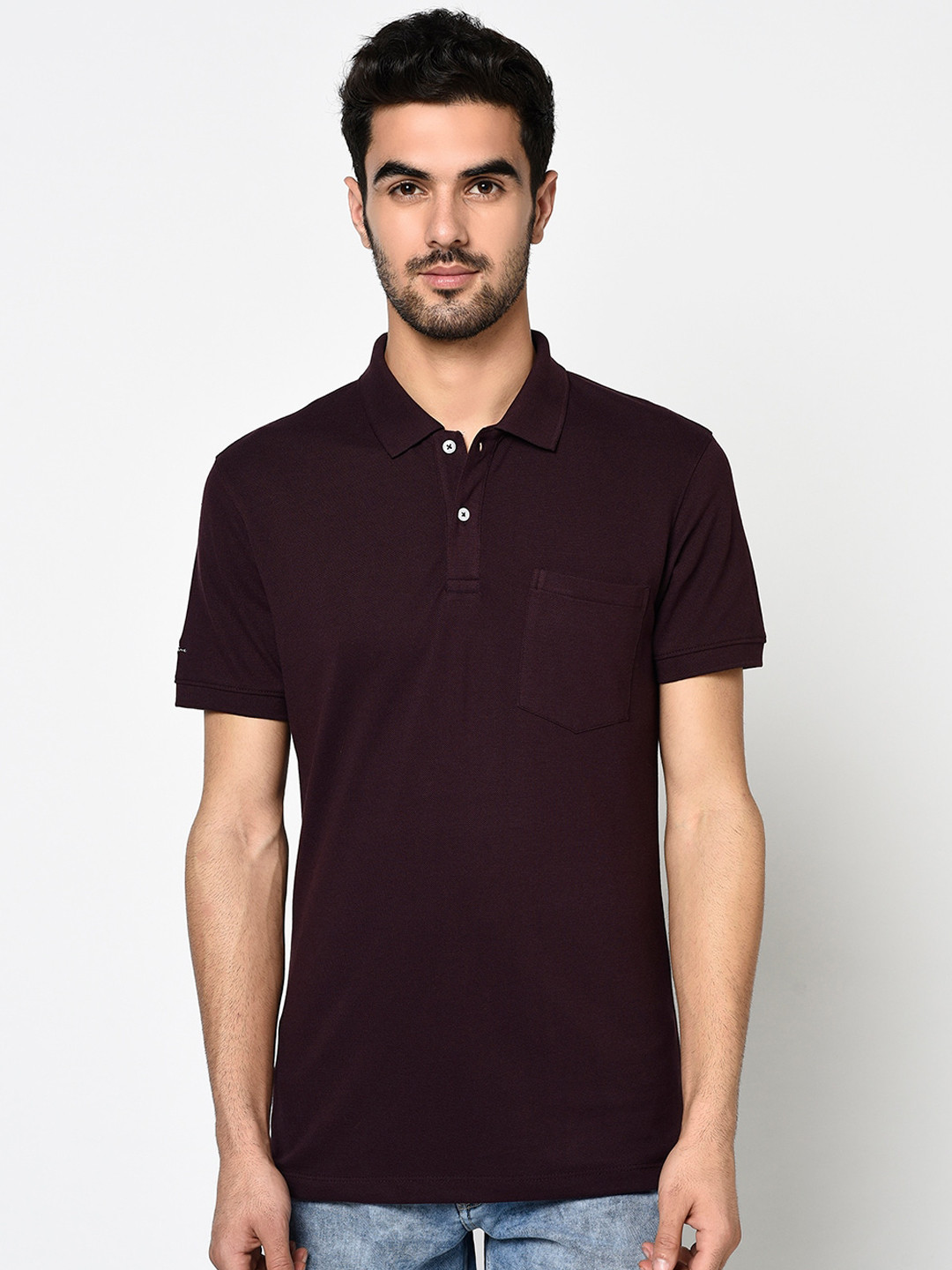 

Octave Men Burgundy Solid Polo Collar T-shirt