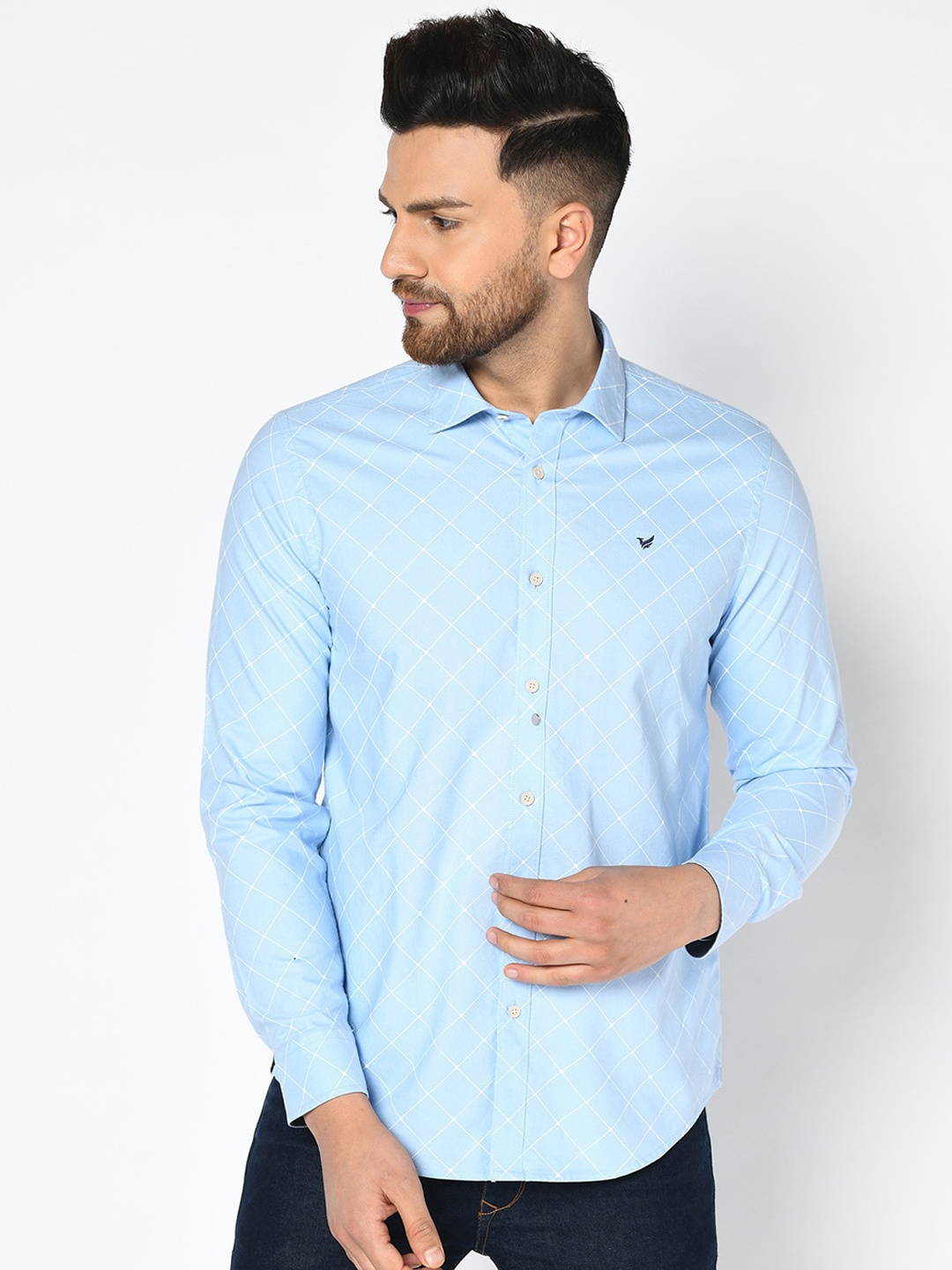 

Blackberrys Men Blue & White India Slim Fit Printed Casual Shirt