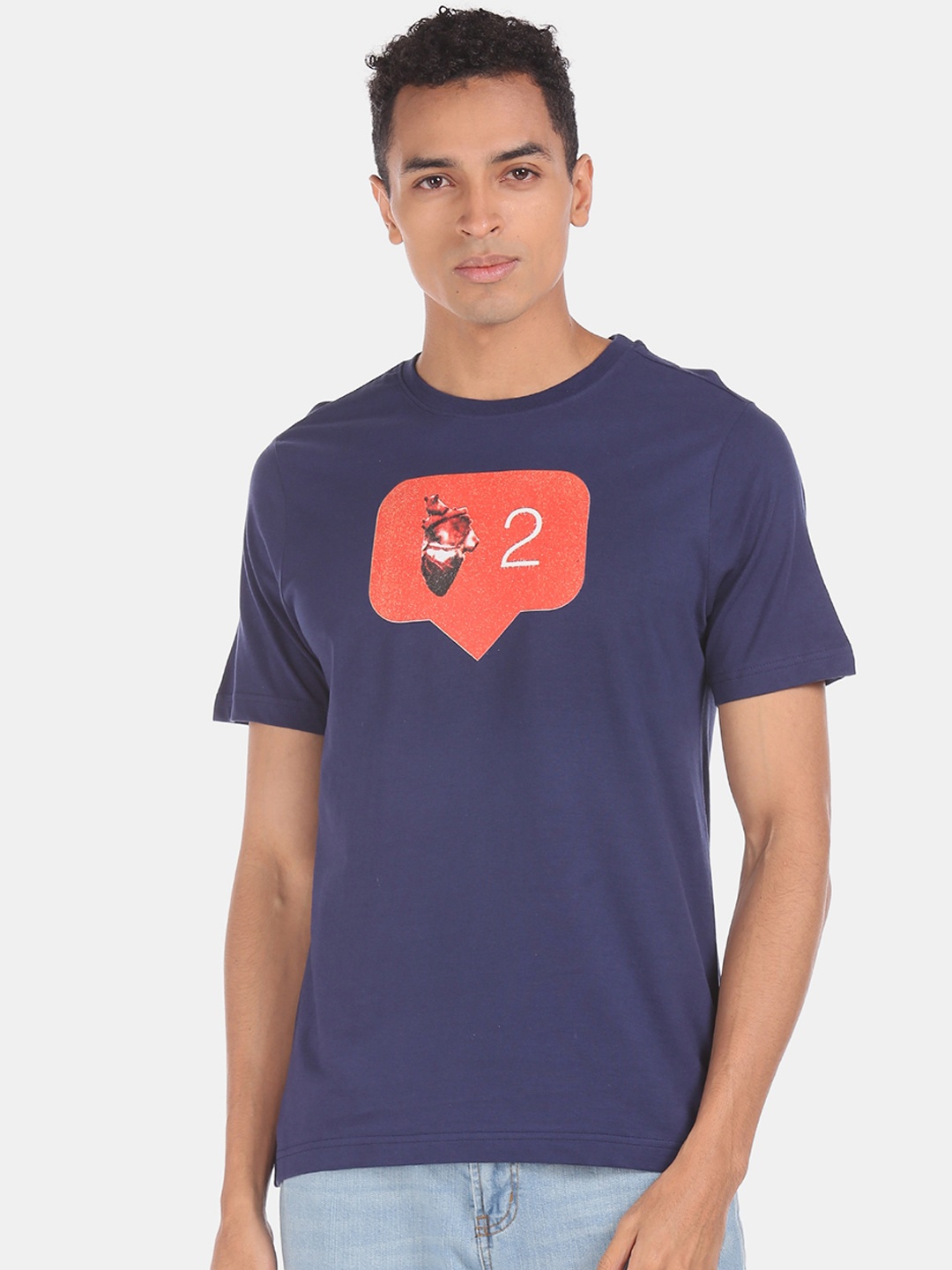 

Colt Men Navy Blue Printed Round Neck T-shirt