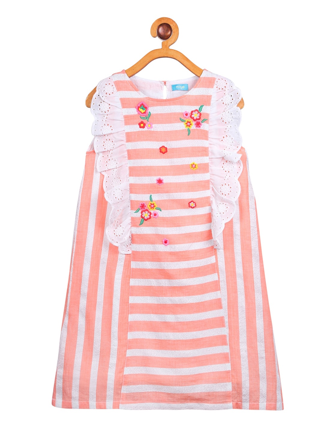 

Miyo Girls Orange & White Striped A-Line Dress
