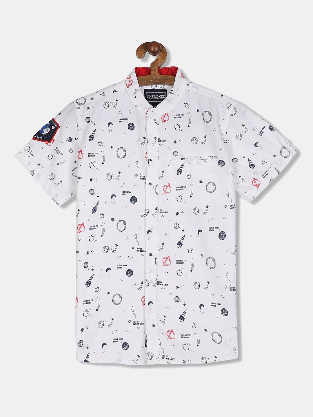 

Cherokee Boys White & Navy Blue Regular Fit Printed Casual Shirt