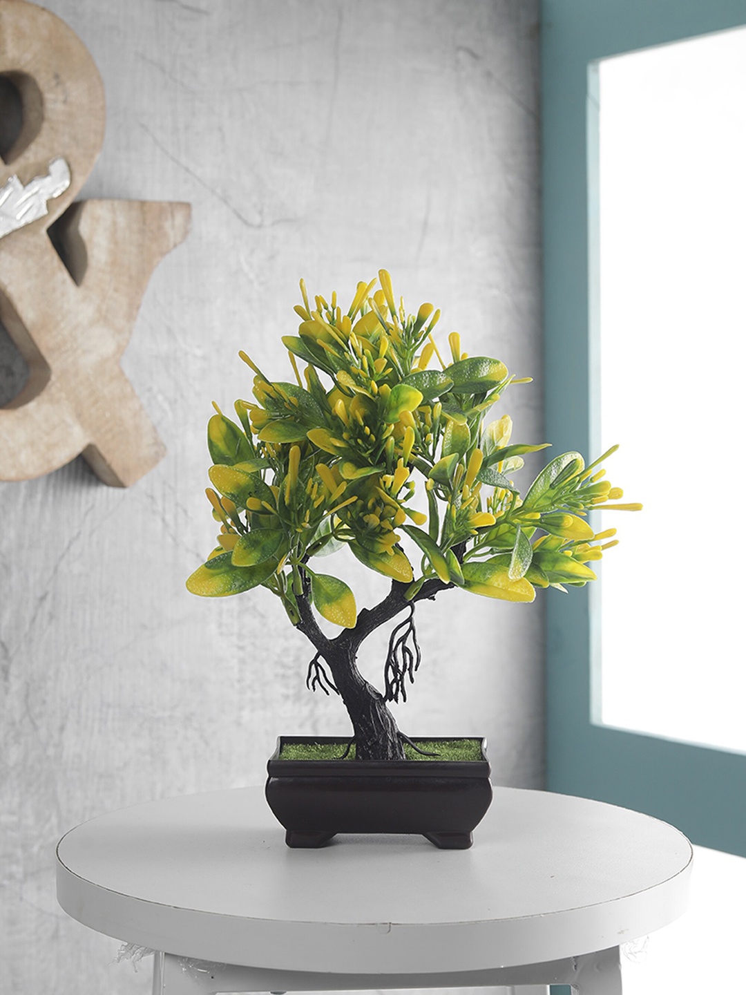 

FOLIYAJ Yellow & Green Artificial Y Shape Bonsai Tree With Pot