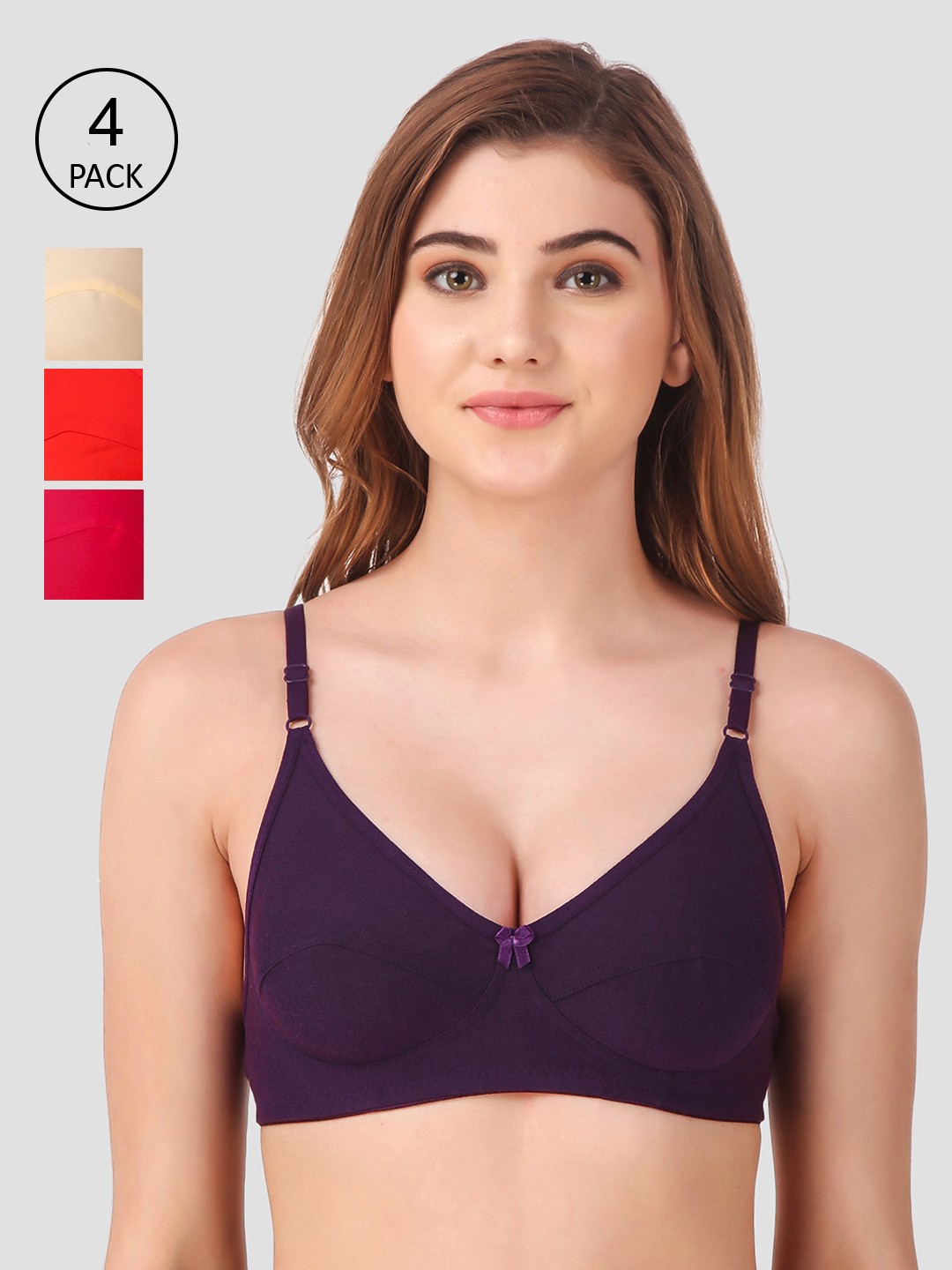 

Fasense Pack Of 4 Solid Non-Wired Non Padded Everyday Bra BVCOM010E32B, Orange