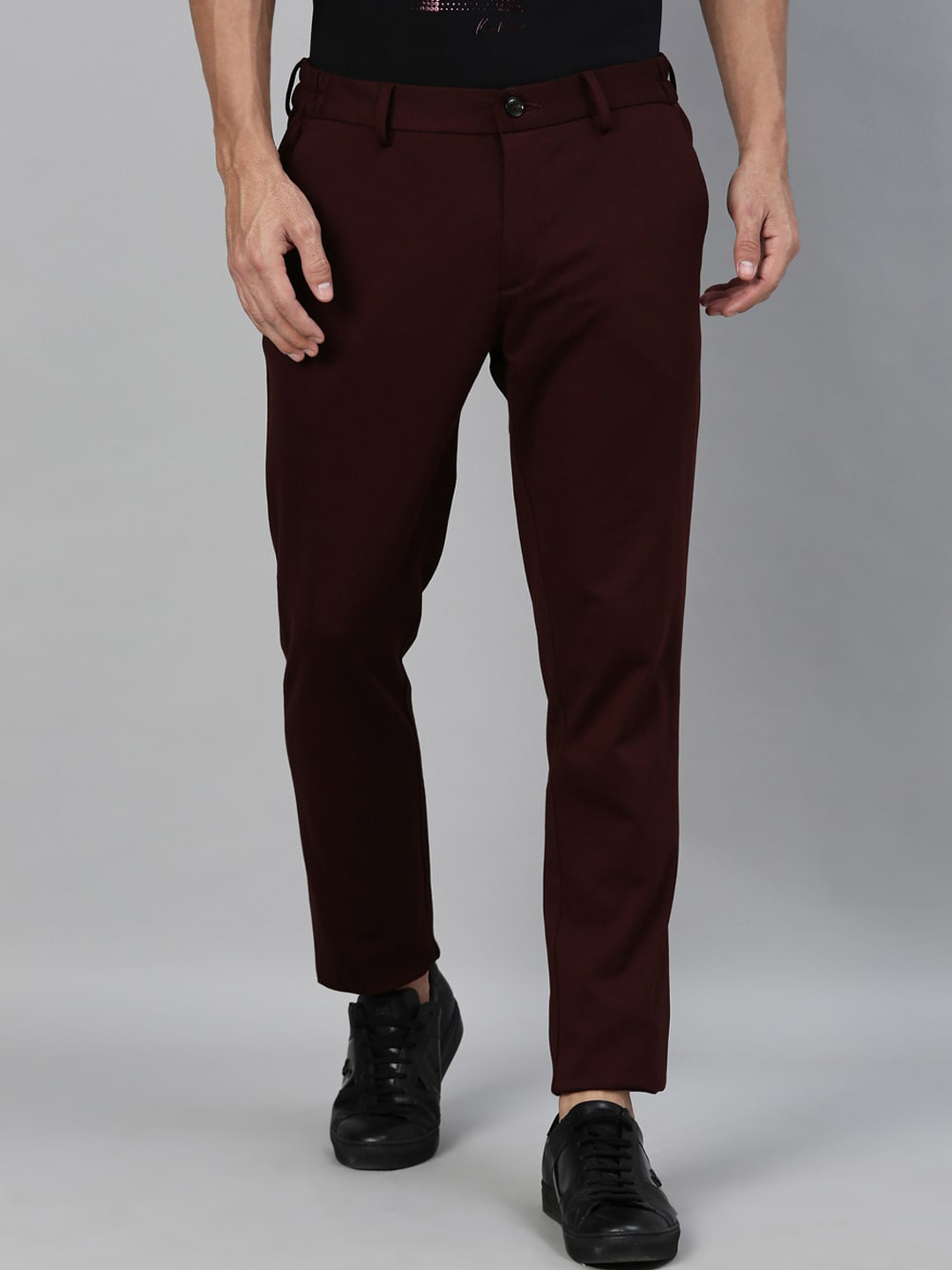 

RARE RABBIT Men Maroon Regular Fit Solid Regular Trousers