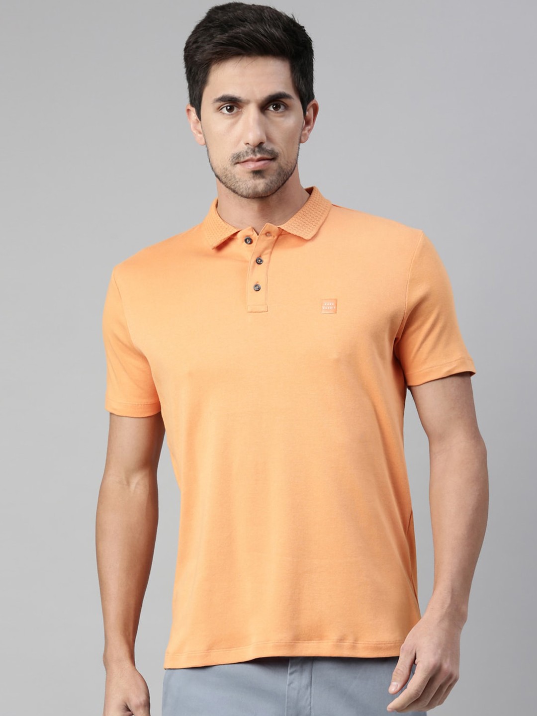 

RARE RABBIT Men Orange Solid Polo Collar T-shirt