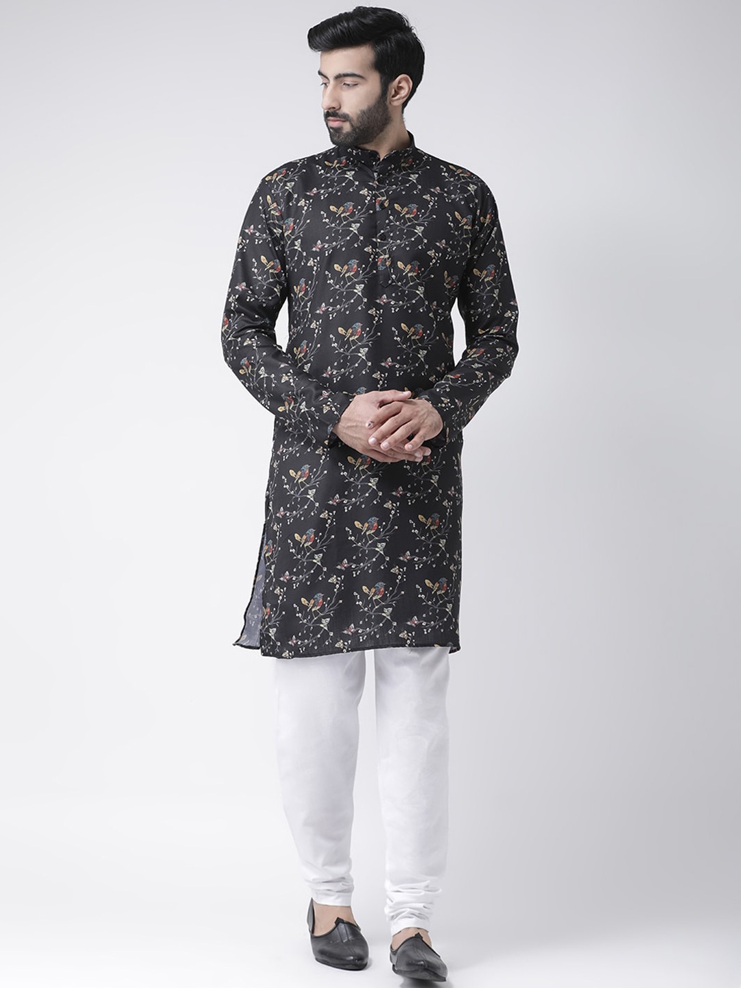

Hangup Men Black & Off White Quirky Printed Kurta