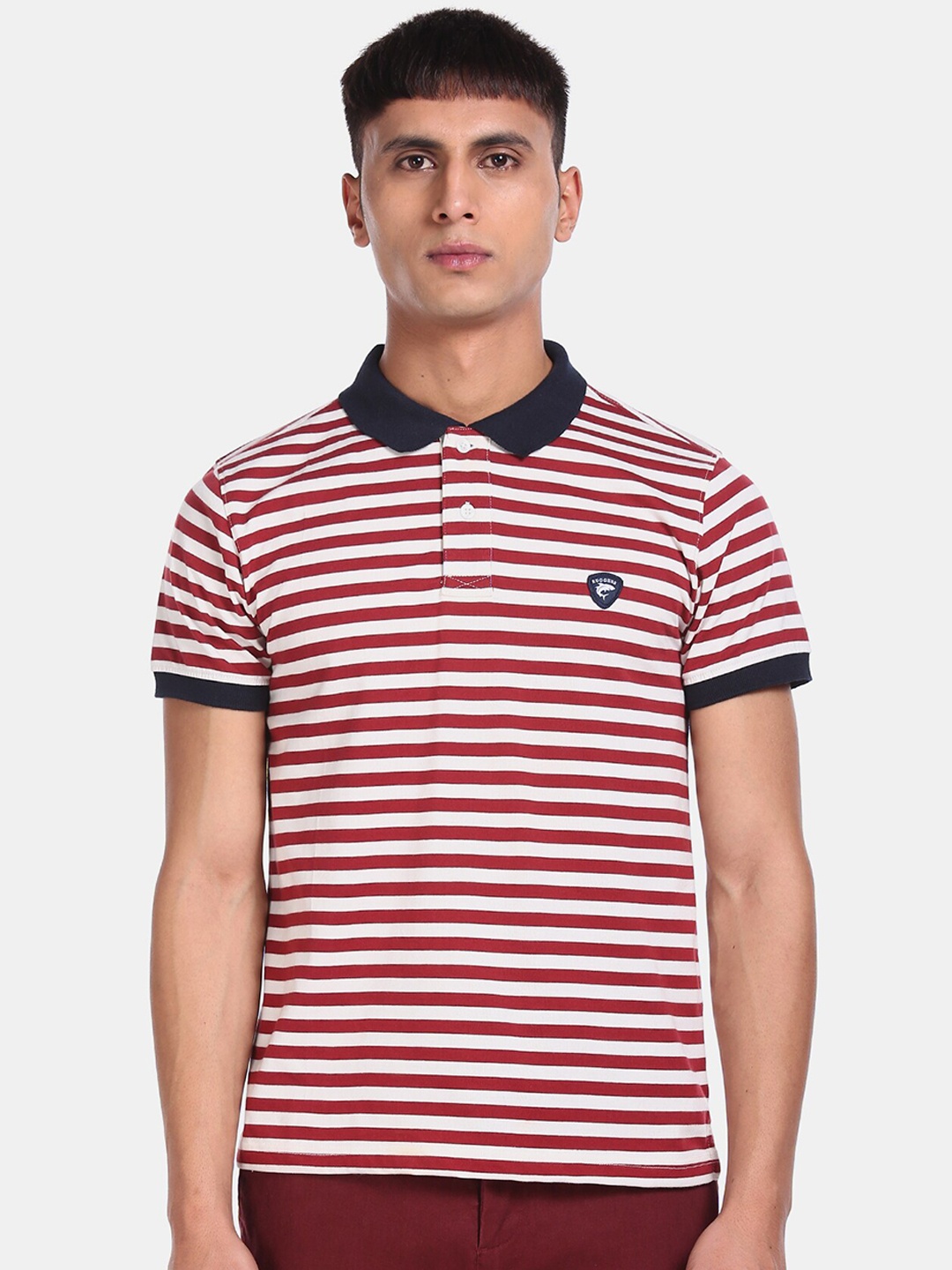 

Ruggers Men Red & White Striped Polo Collar T-shirt