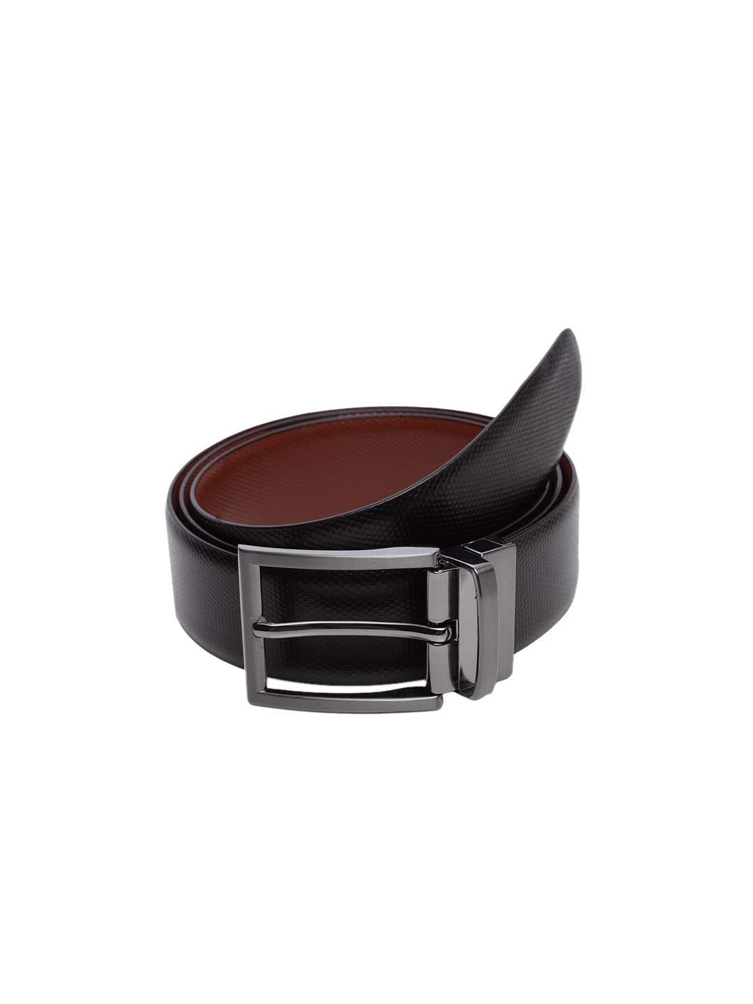 

WELBAWT Men Black & Brown Textured Leather Reversible Slim Belt