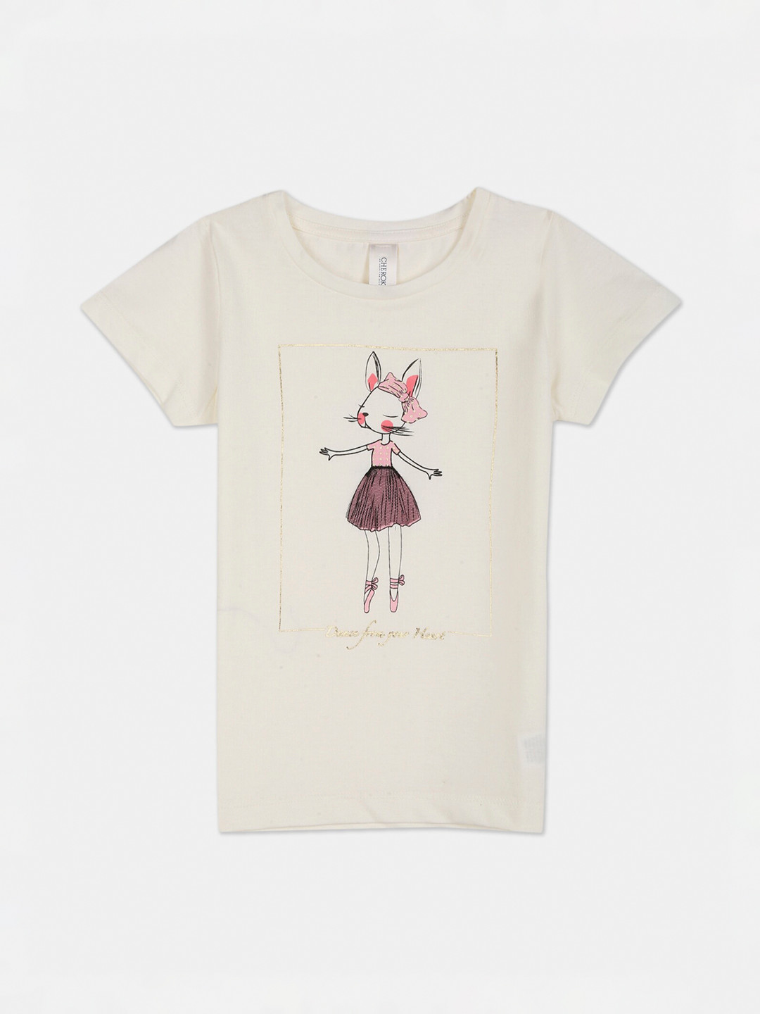 

Cherokee Girls Off-White & Brown Printed Round Neck T-shirt