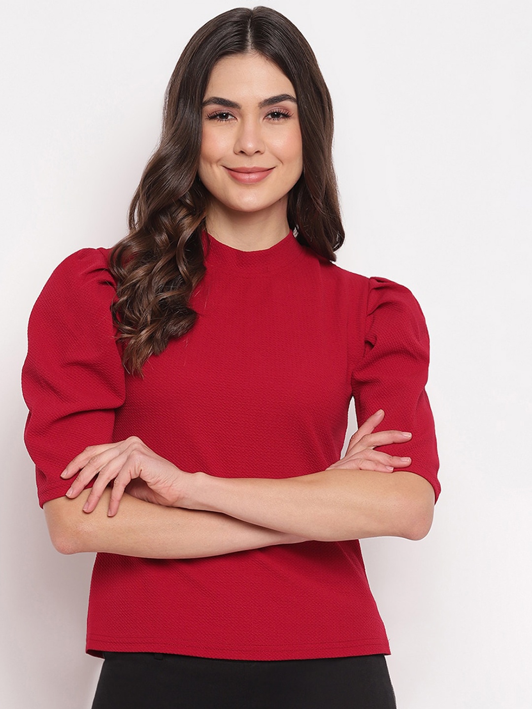 

Mayra Red Puff Sleeves Party Top