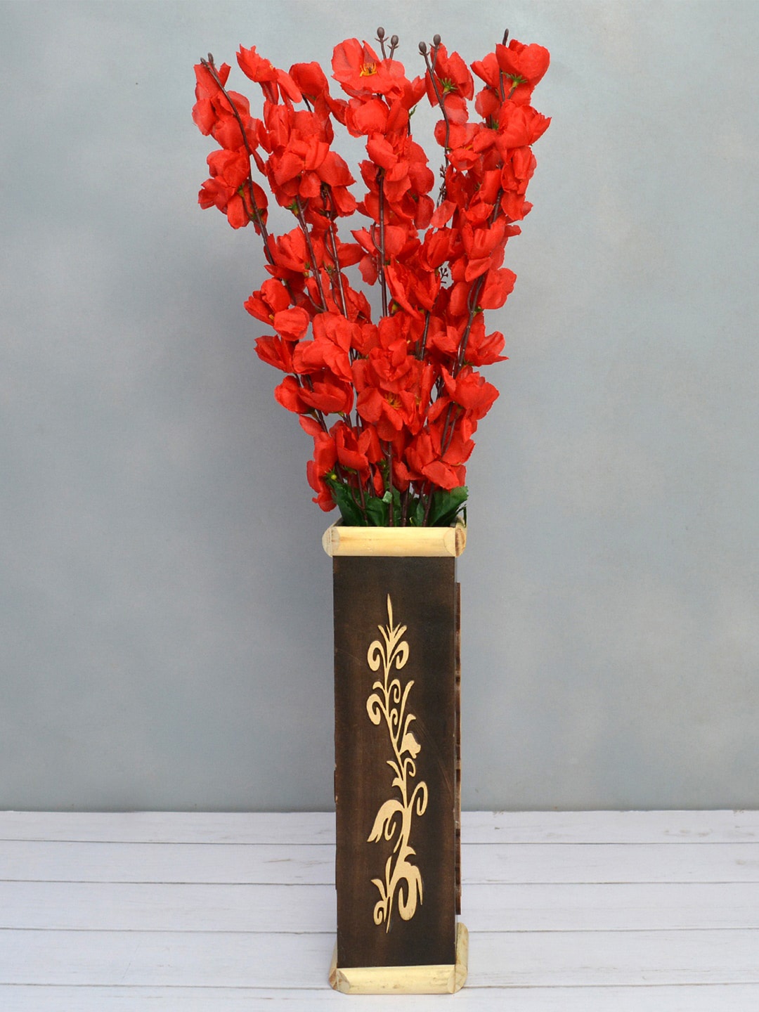 

fancy mart Red & Green Artificial Flower Blossom Stick Stems