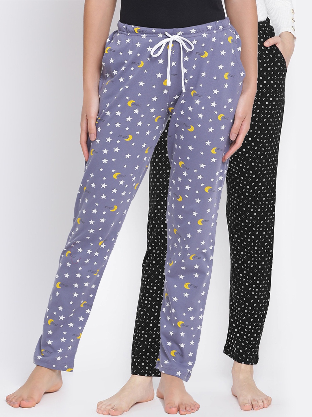 

Kanvin Women Pack of 2 Printed Cotton Lounge Pants MJKSS197N+PJ1113, Black