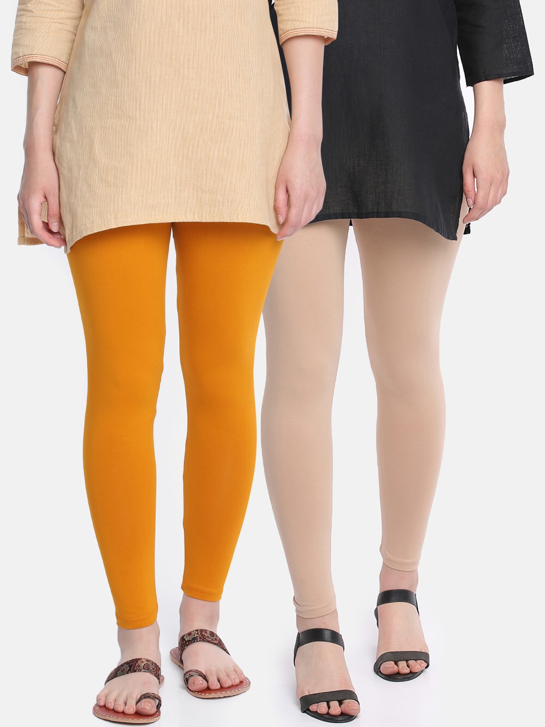 

Dollar Missy Women Pack Of 2 Solid Ankle-Length Leggings, Beige
