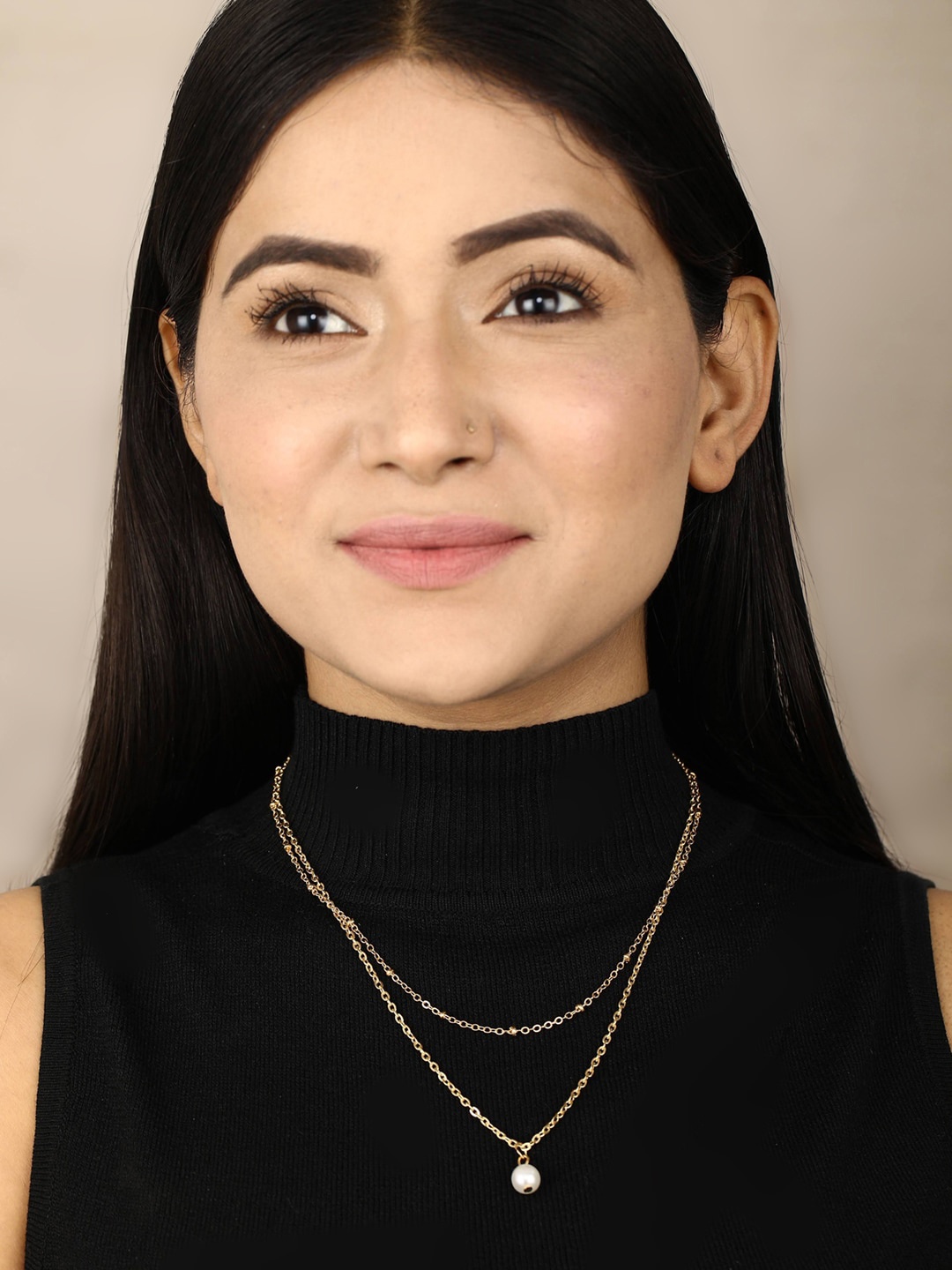 

Priyaasi Gold-Toned & White Brass Gold-Plated Layered Necklace