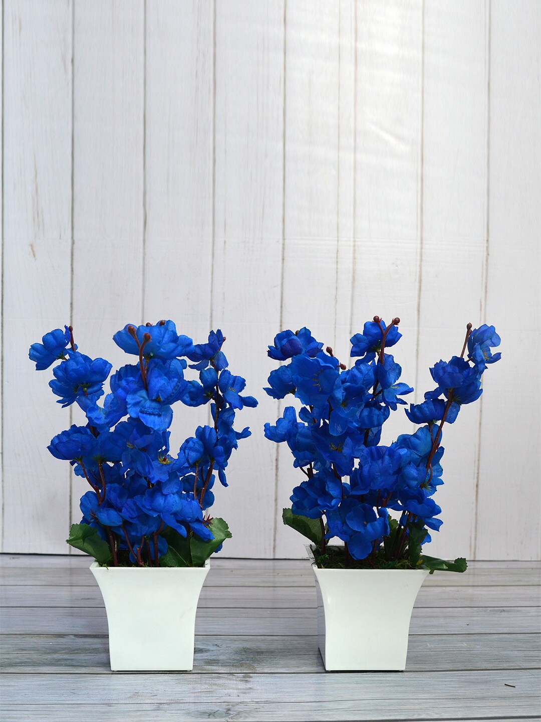 

fancy mart Set Of 2 Blue & White Artificial Flower Blossom in Ruby Pot