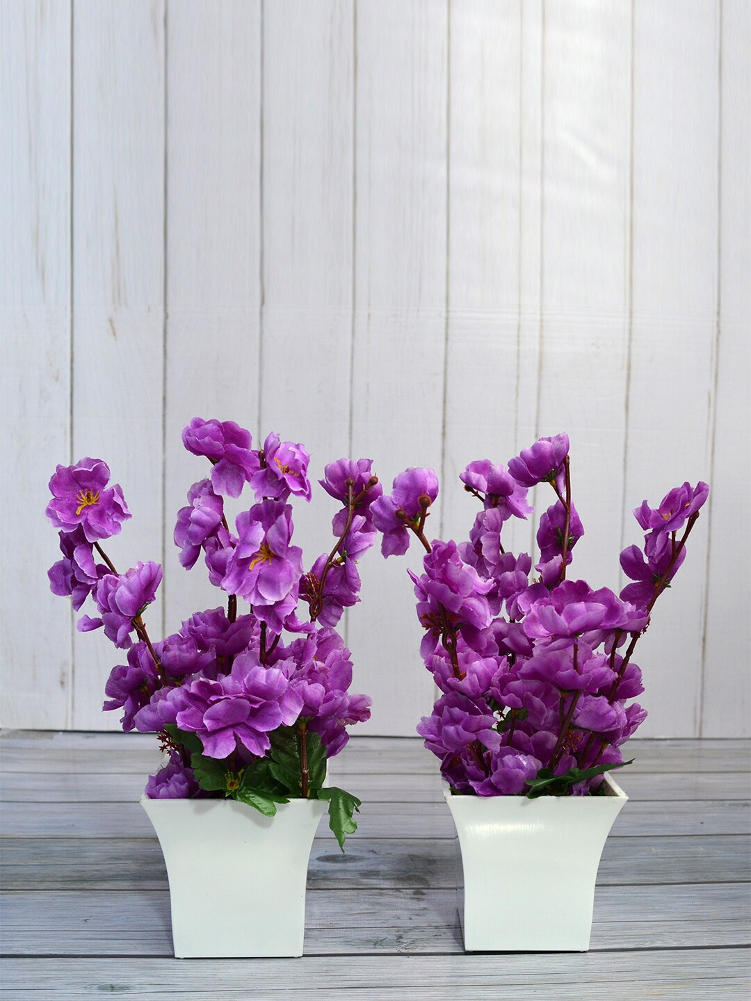 fancy mart Set Of 2 Purple & White Artificial Flower Blossom Plants In Ruby Pot