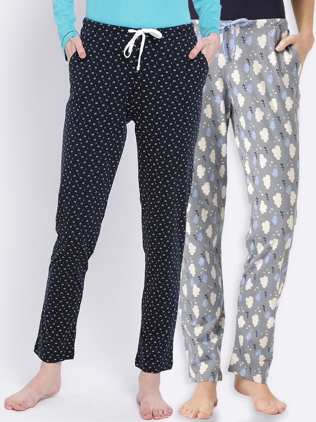 

Kanvin Women Pack Of 2 Printed Lounge Pants, Grey