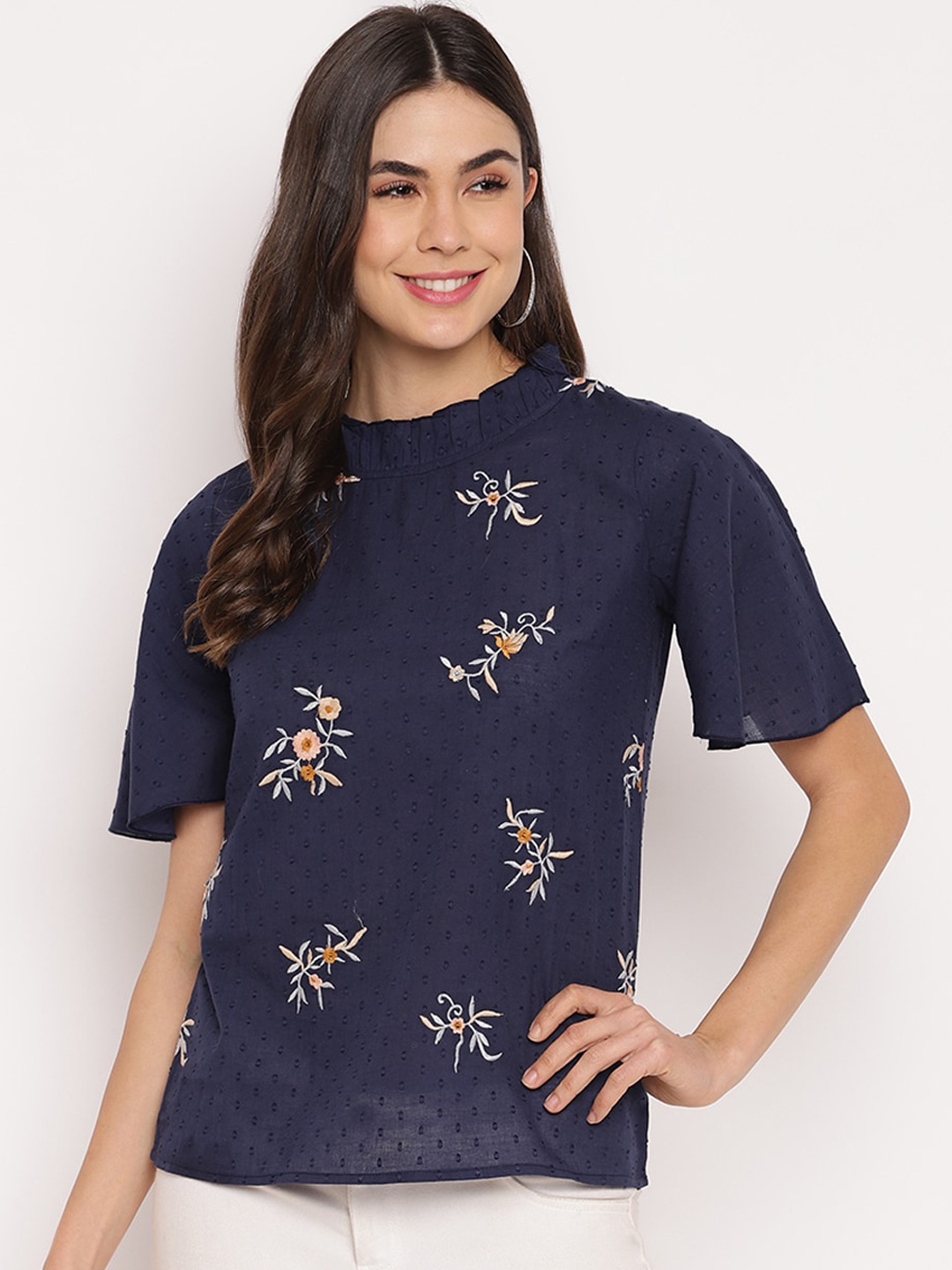 

Mayra Women Blue Printed Regular Top