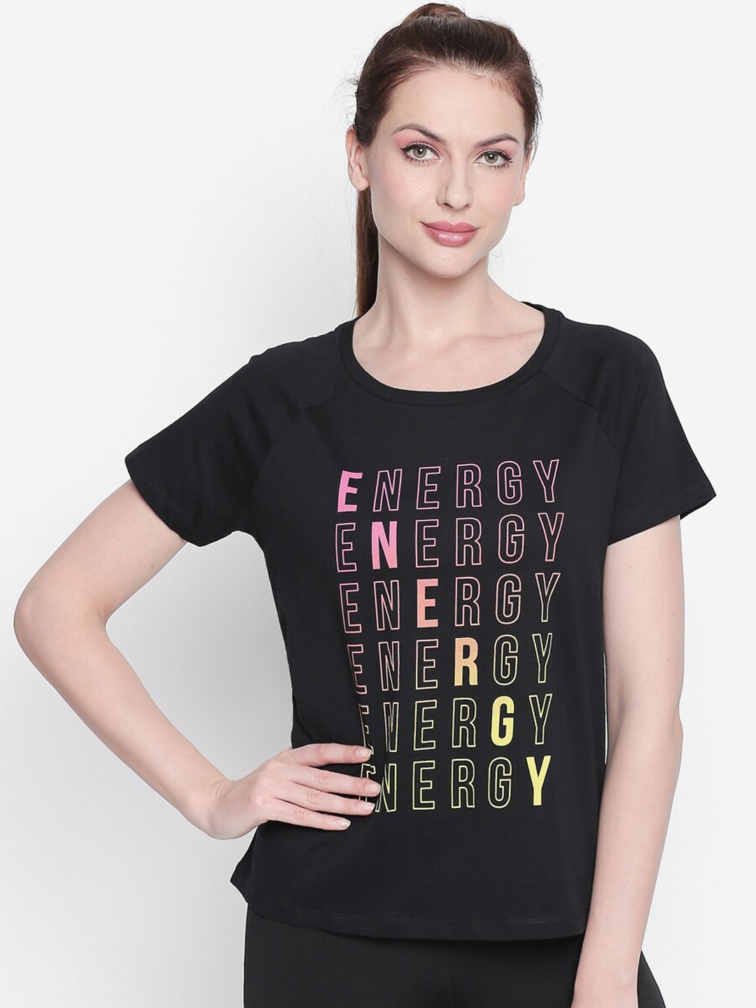 

Ajile by Pantaloons Women Black Printed Round Neck T-shirt