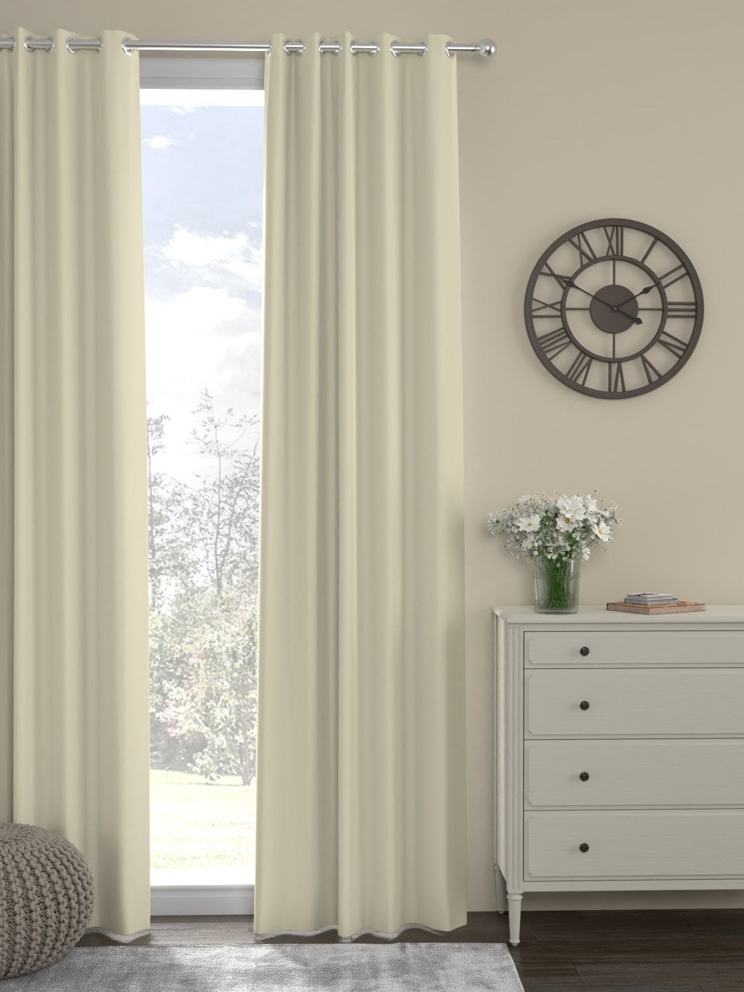 

ROSARA HOME Cream-Coloured Single Black Out Long Door Curtain