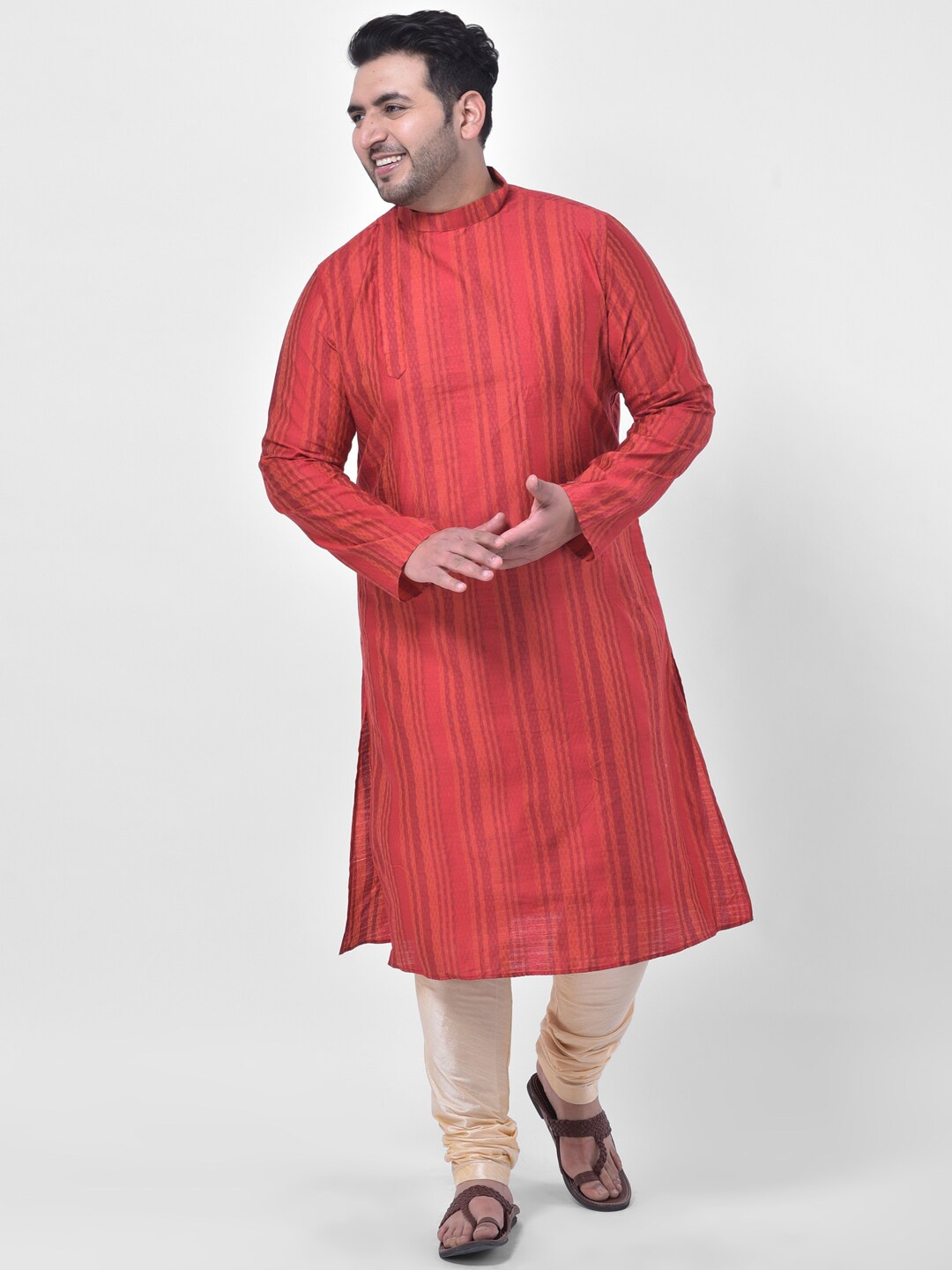 

Deyann plus Men Red Striped Kurta