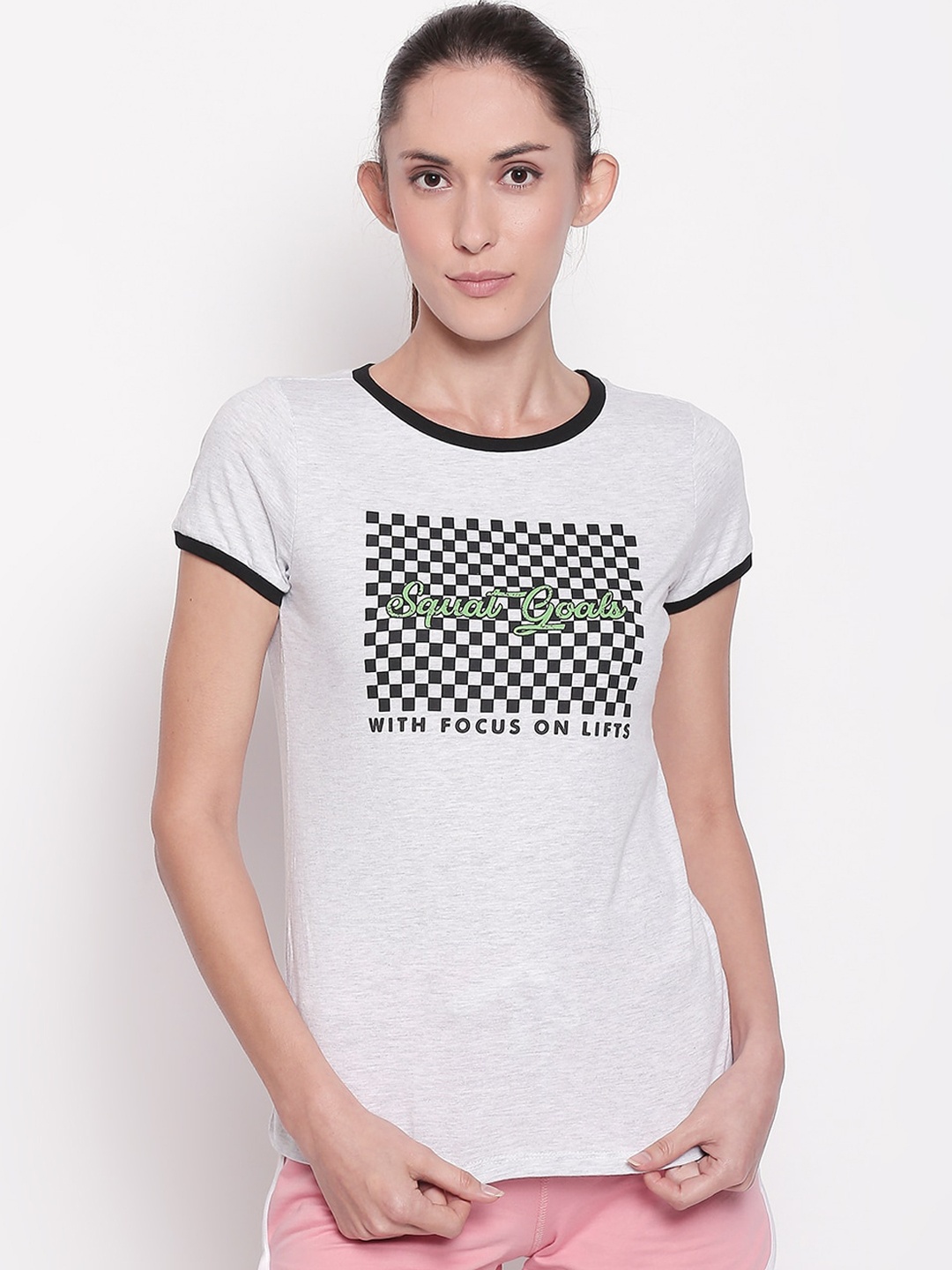 

Ajile by Pantaloons Women Grey & Black Printed Round Neck T-shirt