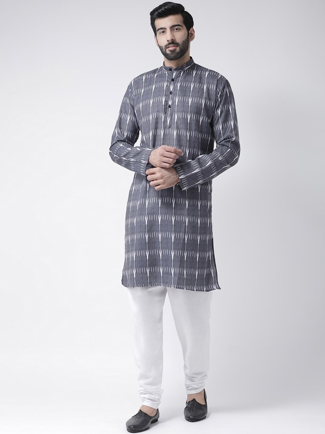 

Hangup Abstract Printed Mandarin Collar Cotton Kurta, Grey