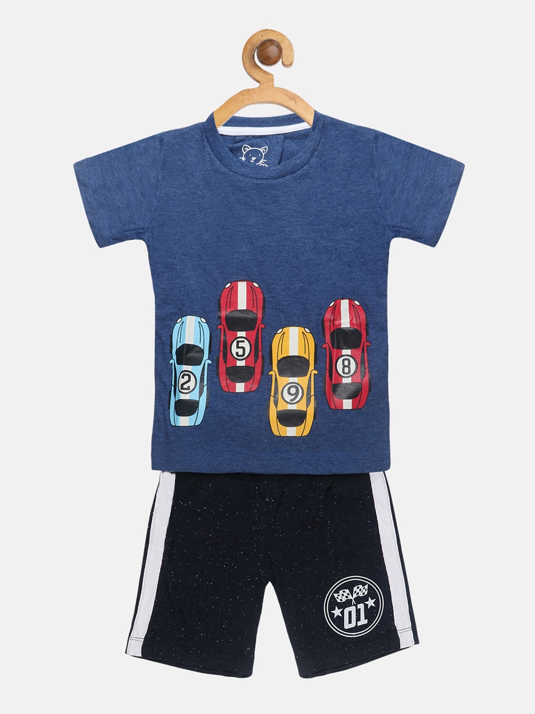

Lazy Shark Boys Blue & Yellow Printed T-shirt with Shorts
