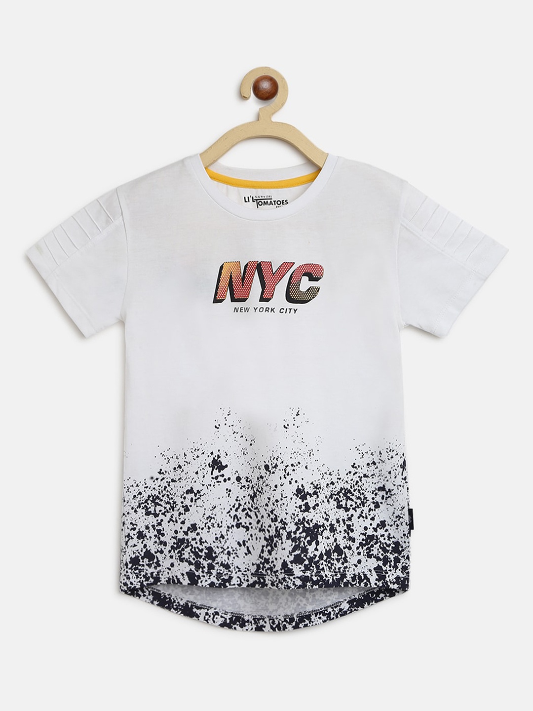 

Lil Tomatoes Boys White Printed Round Neck T-shirt with a Pen