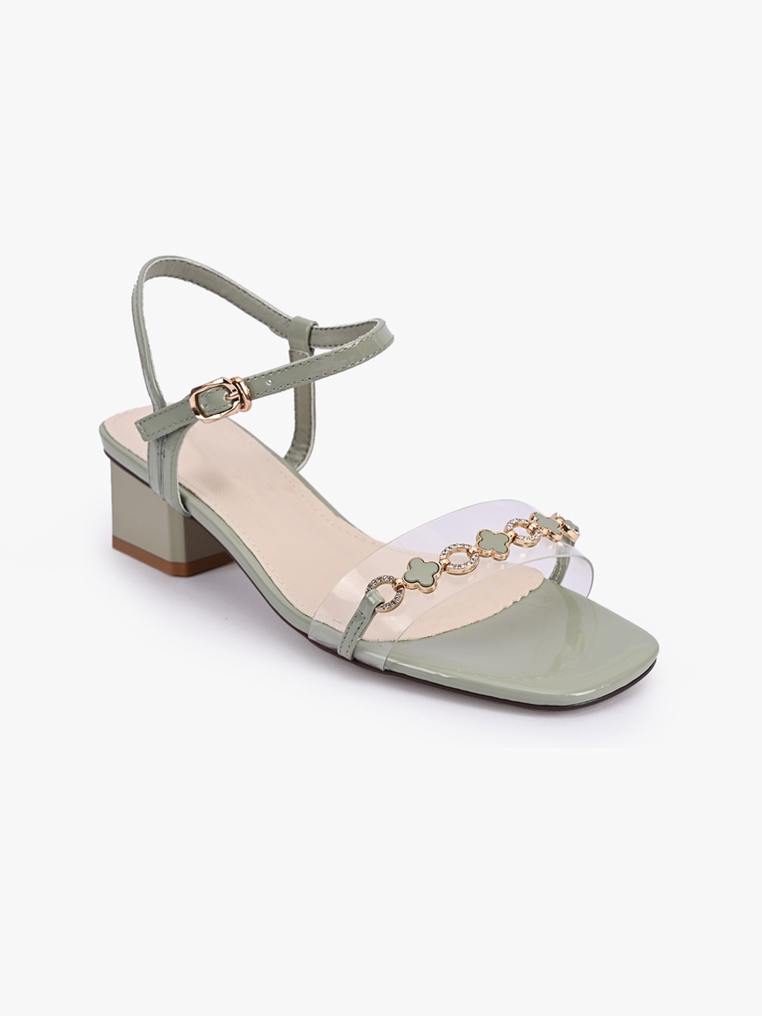 

BuckleUp Women Green Embellished Block Heels