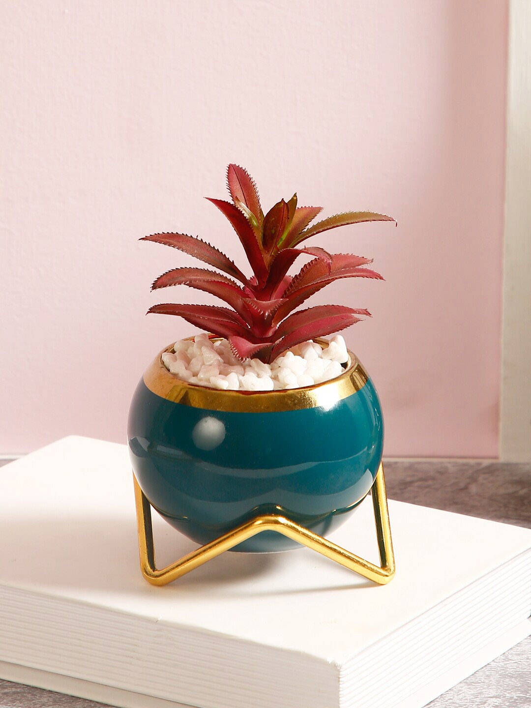 

TAYHAA Green & Red Artificial Plant With Pot & Stand