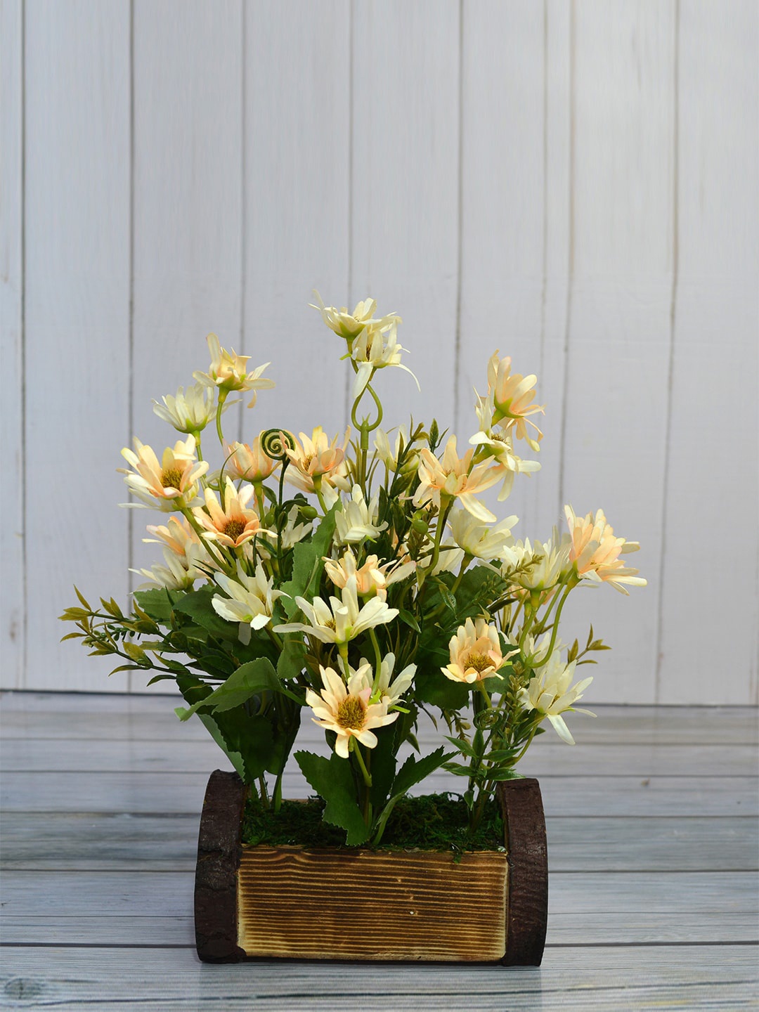 

fancy mart Beige & Brown Artificial Icelandic Flowers In Wooden Pot