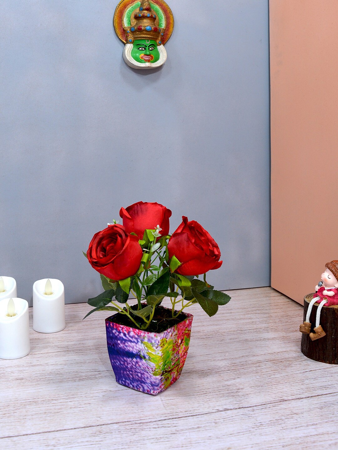 

fancy mart Red & Green Artificial Rose Plant with Pot