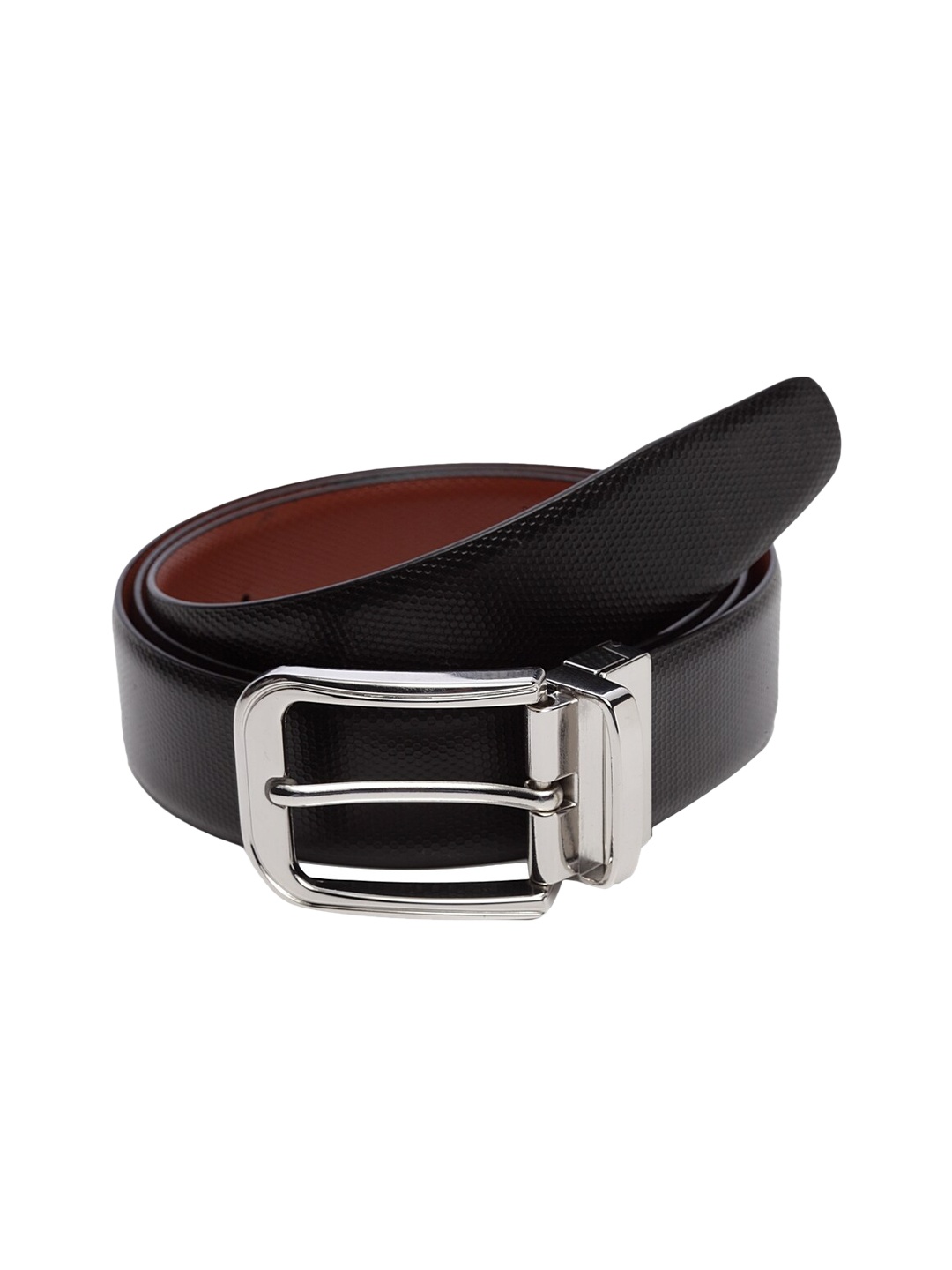 

WELBAWT Men Black & Brown Textured Leather Reversible Slim Belt