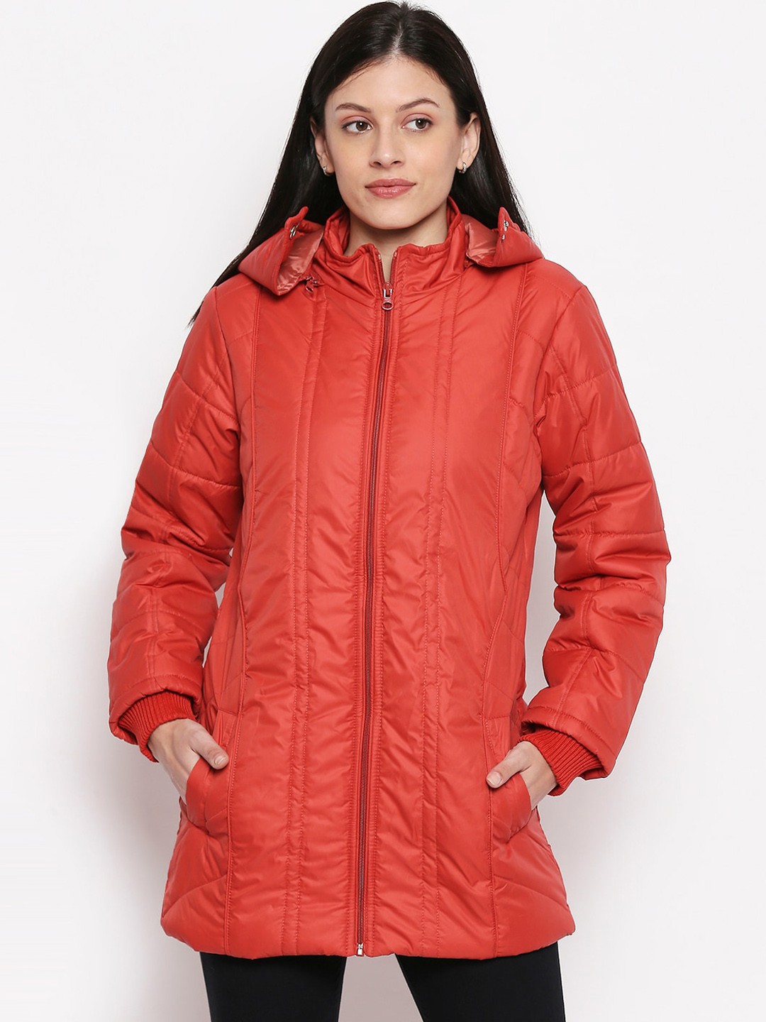 

People Women Red Solid Hooded Parka