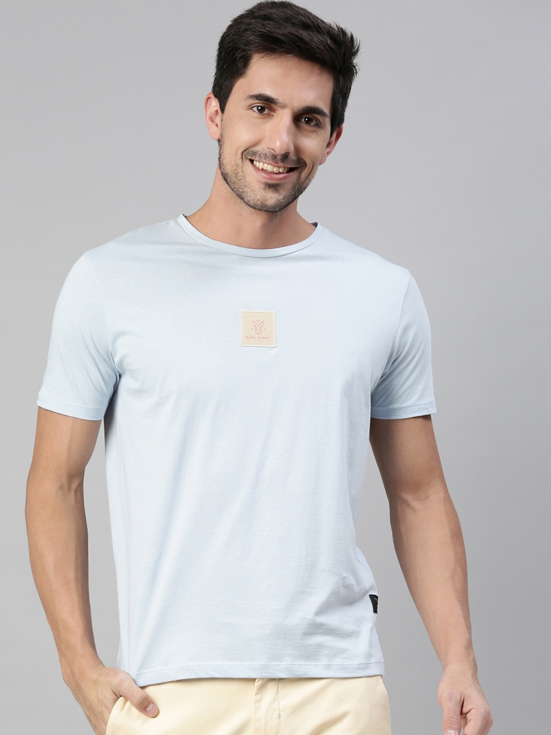 

RARE RABBIT Men Blue Solid Round Neck T-shirt