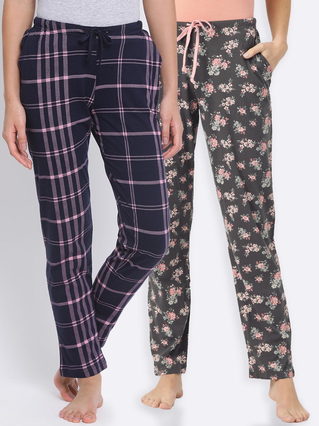 

Kanvin Women Pack Of 2 Printed Lounge Pants, Charcoal