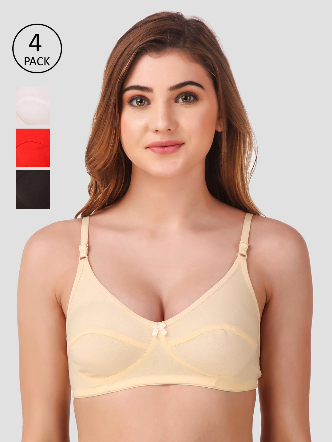 

Fasense Multicoloured Set of 4 Solid Everyday Bra BVCOM011C32B, Multi