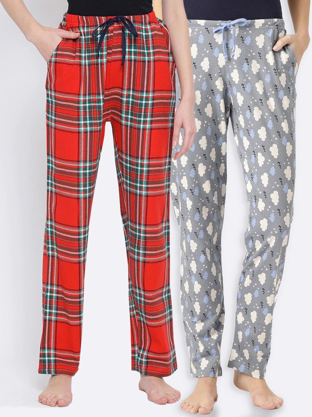 

Kanvin Women Pack of 2 Red & Grey Cotton Lounge Pants
