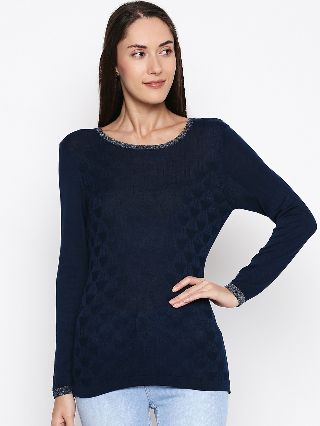 

Annabelle by Pantaloons Women Blue Self Design, Navy blue