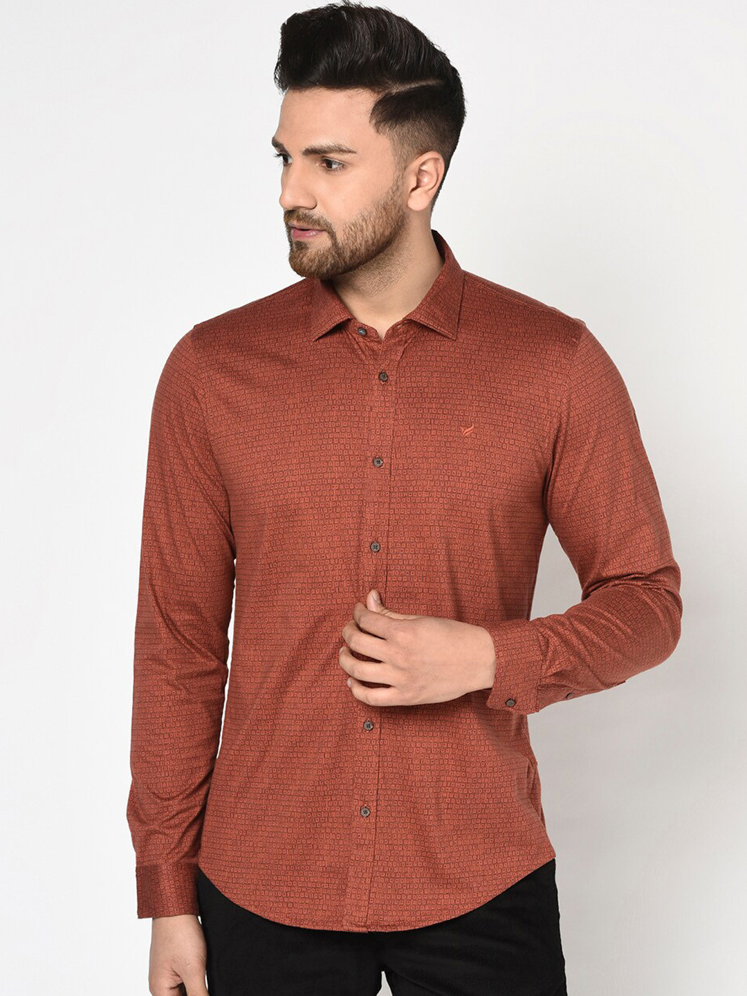 

Blackberrys Men Orange Skinny Fit Printed Casual Shirt