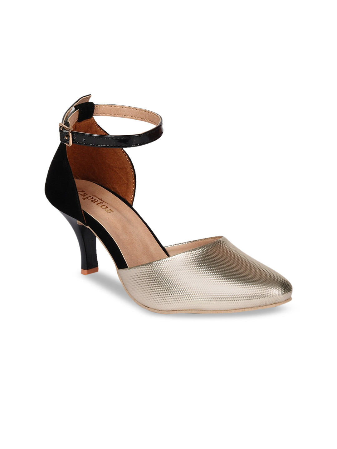 

ZAPATOZ Women Gold-Toned & Black Colourblocked Pumps