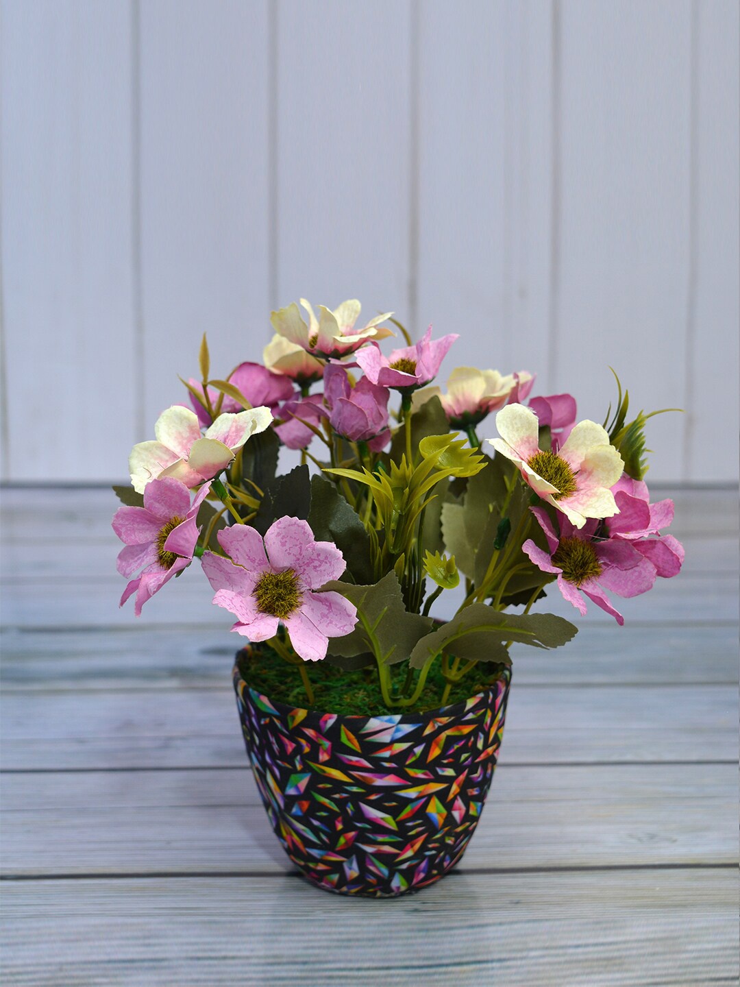 

fancy mart Purple & Black Artificial Flower Chrysenthum In Diamond Printed Pot