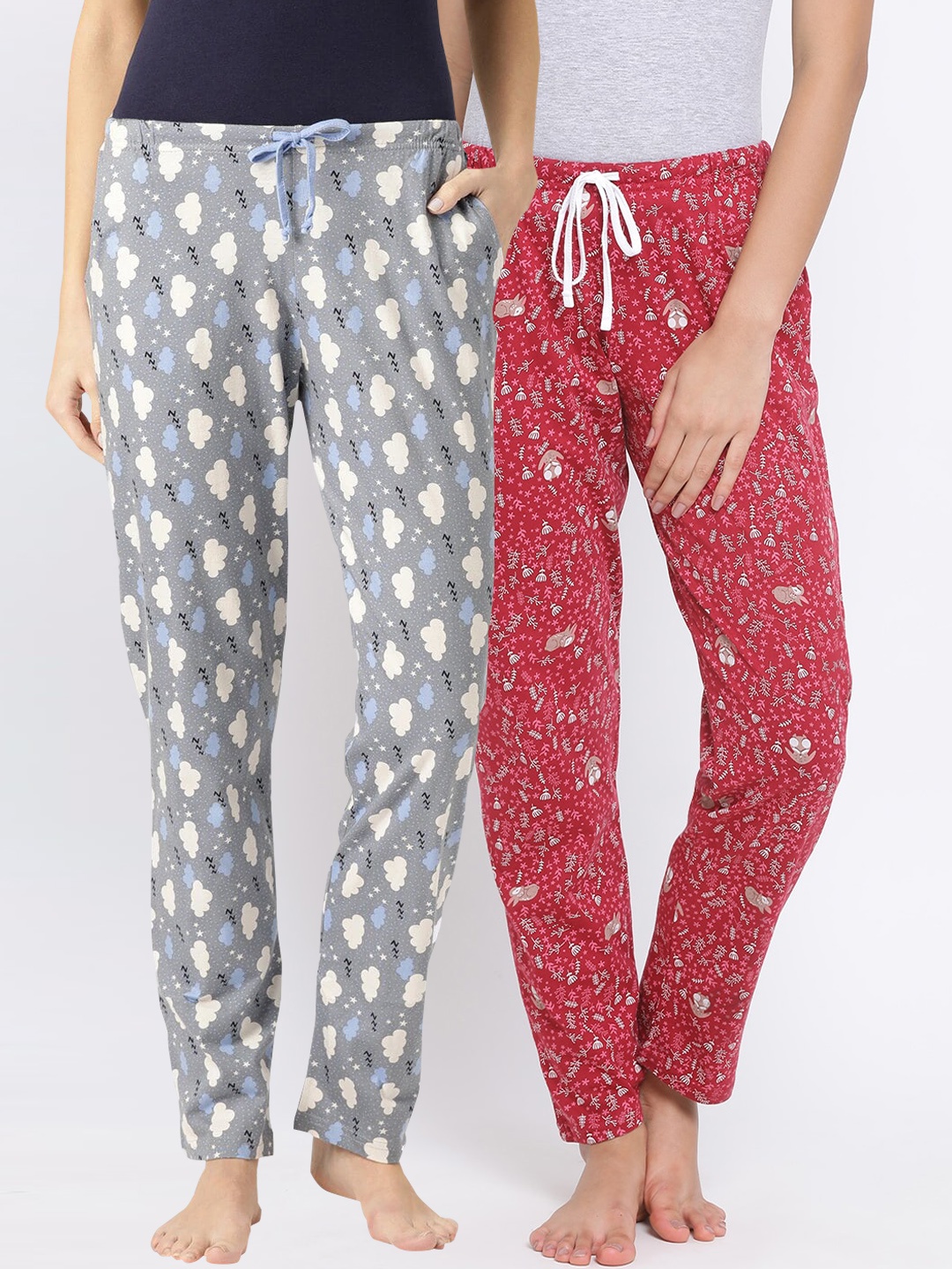 

Kanvin Women Pack Of 2 Printed Lounge Pants, Red