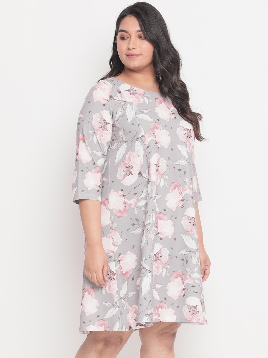 

Amydus Women Plus Size Grey Printed Fit and Flare Dress